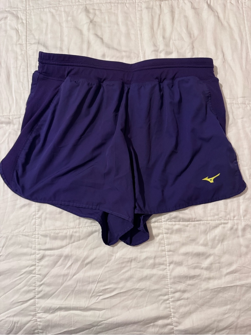 Mizuno Women's Deep Purple Athletic Running Shorts with Yellow Logo